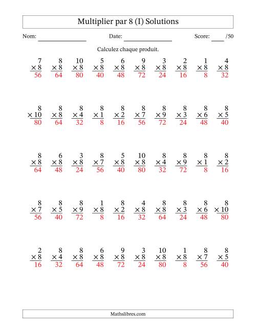 Multiplier (1 à 10) par 8 (50 Questions) (I) page 2