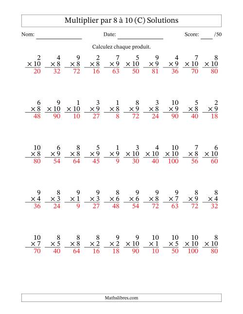 Multiplier (1 à 10) par 8 à 10 (50 Questions) (C) page 2