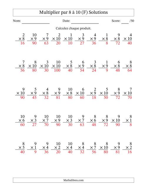 Multiplier (1 à 10) par 8 à 10 (50 Questions) (F) page 2
