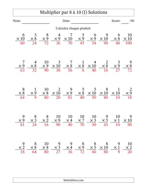 Multiplier (1 à 10) par 8 à 10 (50 Questions) (I) page 2