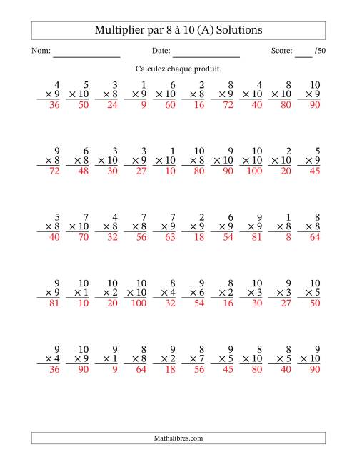Multiplier (1 à 10) par 8 à 10 (50 Questions) (Tout) page 2
