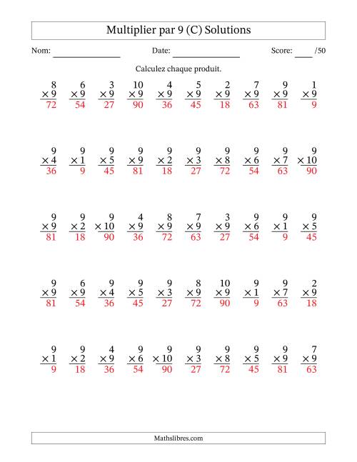 Multiplier (1 à 10) par 9 (50 Questions) (C) page 2