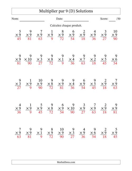Multiplier (1 à 10) par 9 (50 Questions) (D) page 2