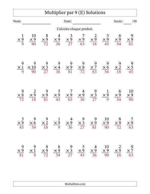 Multiplier (1 à 10) par 9 (50 Questions) (E) page 2