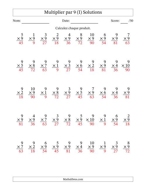 Multiplier (1 à 10) par 9 (50 Questions) (I) page 2