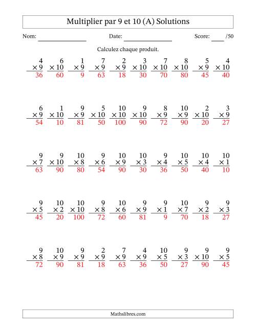 Multiplier (1 à 10) par 9 et 10 (50 Questions) (A) page 2