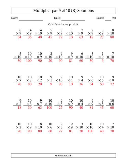 Multiplier (1 à 10) par 9 et 10 (50 Questions) (B) page 2