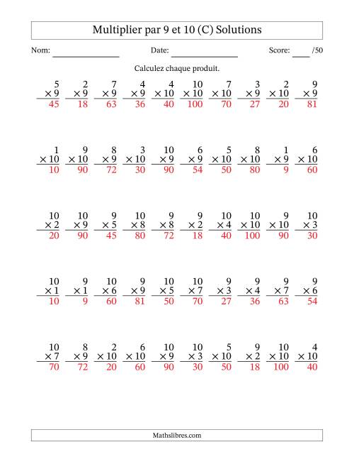 Multiplier (1 à 10) par 9 et 10 (50 Questions) (C) page 2