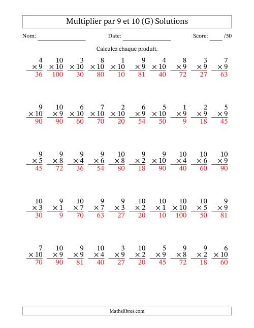 Multiplier (1 à 10) par 9 et 10 (50 Questions) (G) page 2