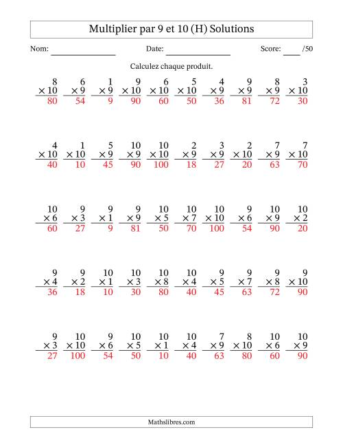 Multiplier (1 à 10) par 9 et 10 (50 Questions) (H) page 2