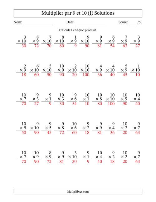 Multiplier (1 à 10) par 9 et 10 (50 Questions) (I) page 2