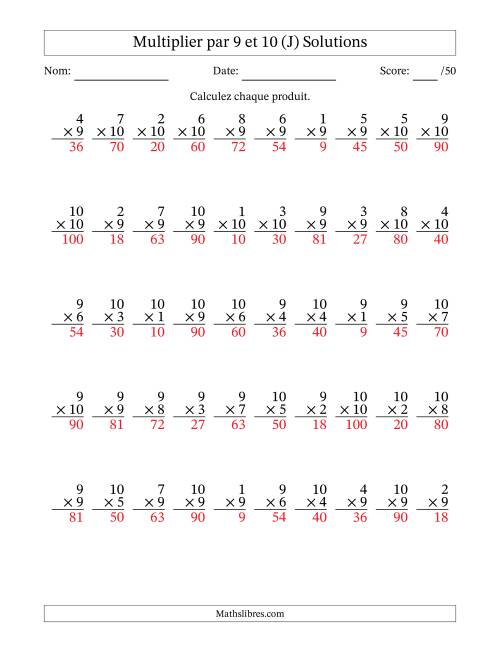 Multiplier (1 à 10) par 9 et 10 (50 Questions) (J) page 2