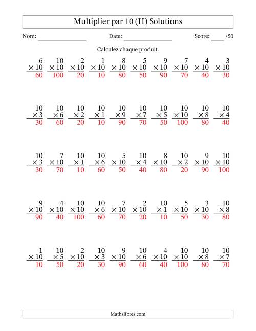 Multiplier (1 à 10) par 10 (50 Questions) (H) page 2