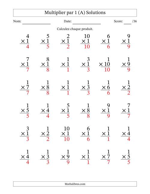 Multiplier (1 à 10) par 1 (36 Questions) (A) page 2