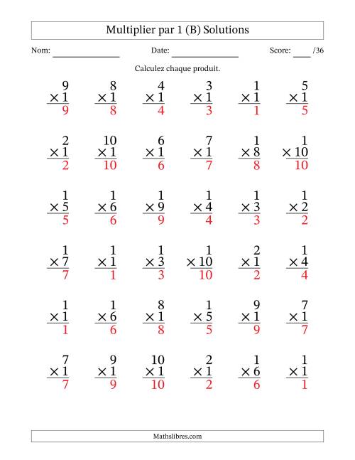 Multiplier (1 à 10) par 1 (36 Questions) (B) page 2