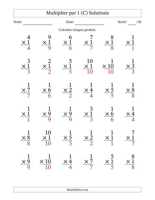 Multiplier (1 à 10) par 1 (36 Questions) (C) page 2