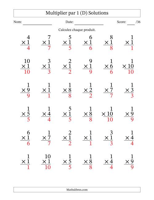 Multiplier (1 à 10) par 1 (36 Questions) (D) page 2