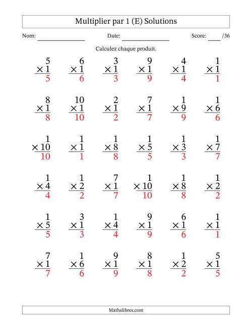 Multiplier (1 à 10) par 1 (36 Questions) (E) page 2
