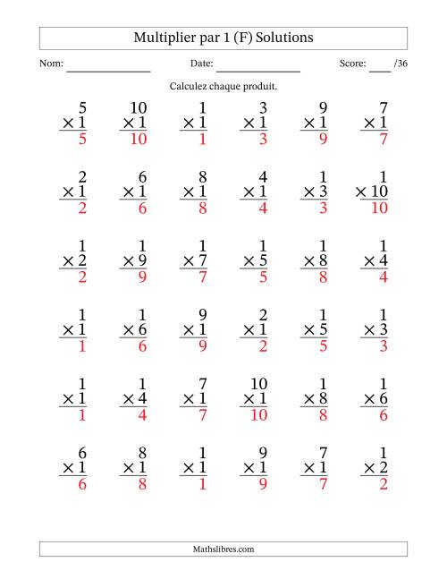 Multiplier (1 à 10) par 1 (36 Questions) (F) page 2