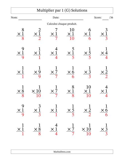 Multiplier (1 à 10) par 1 (36 Questions) (G) page 2