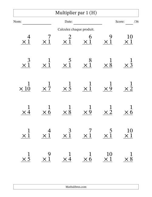 Multiplier (1 à 10) par 1 (36 Questions) (H)