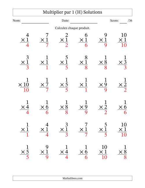 Multiplier (1 à 10) par 1 (36 Questions) (H) page 2