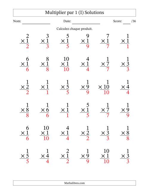 Multiplier (1 à 10) par 1 (36 Questions) (I) page 2