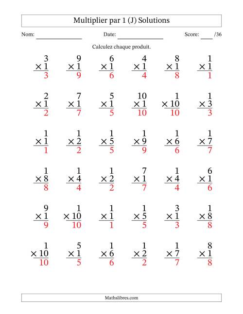 Multiplier (1 à 10) par 1 (36 Questions) (J) page 2