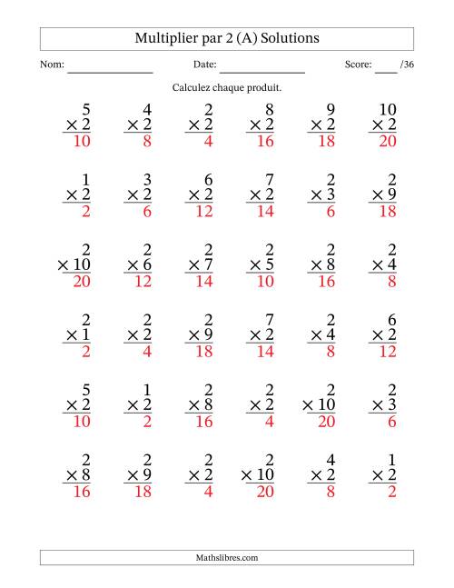 Multiplier (1 à 10) par 2 (36 Questions) (A) page 2