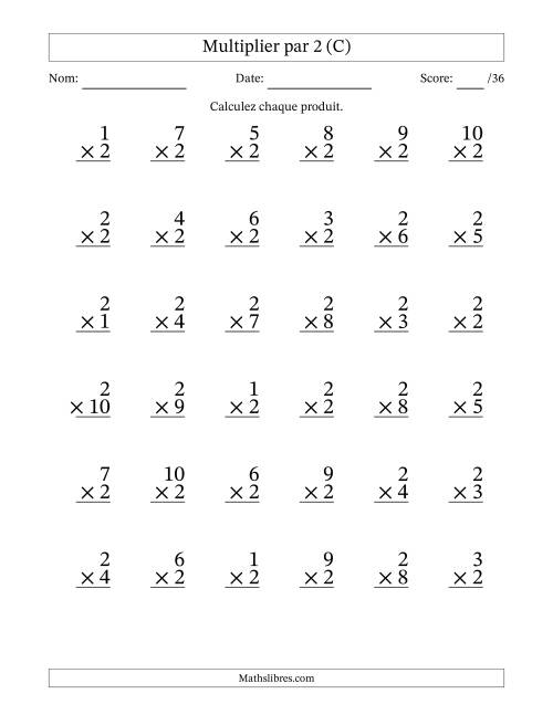 Multiplier (1 à 10) par 2 (36 Questions) (C)