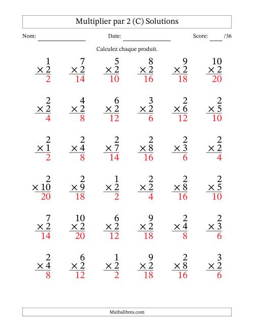 Multiplier (1 à 10) par 2 (36 Questions) (C) page 2