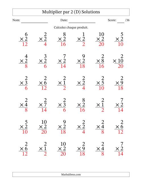 Multiplier (1 à 10) par 2 (36 Questions) (D) page 2