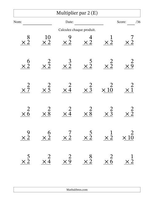 Multiplier (1 à 10) par 2 (36 Questions) (E)