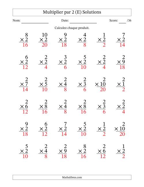 Multiplier (1 à 10) par 2 (36 Questions) (E) page 2