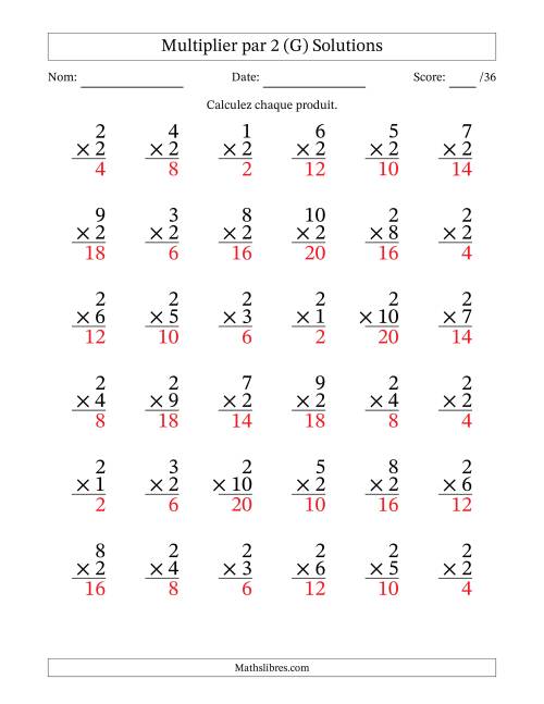 Multiplier (1 à 10) par 2 (36 Questions) (G) page 2