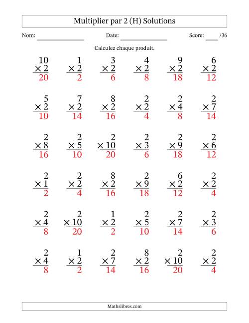 Multiplier (1 à 10) par 2 (36 Questions) (H) page 2
