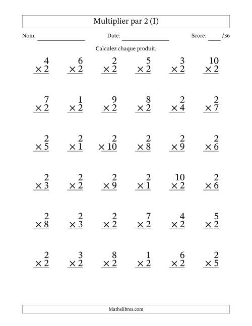 Multiplier (1 à 10) par 2 (36 Questions) (I)