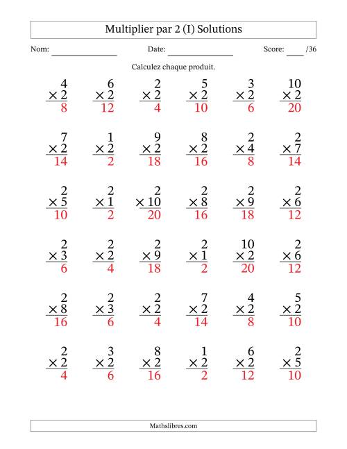 Multiplier (1 à 10) par 2 (36 Questions) (I) page 2