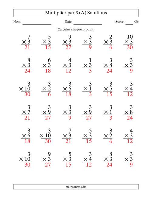 Multiplier (1 à 10) par 3 (36 Questions) (A) page 2