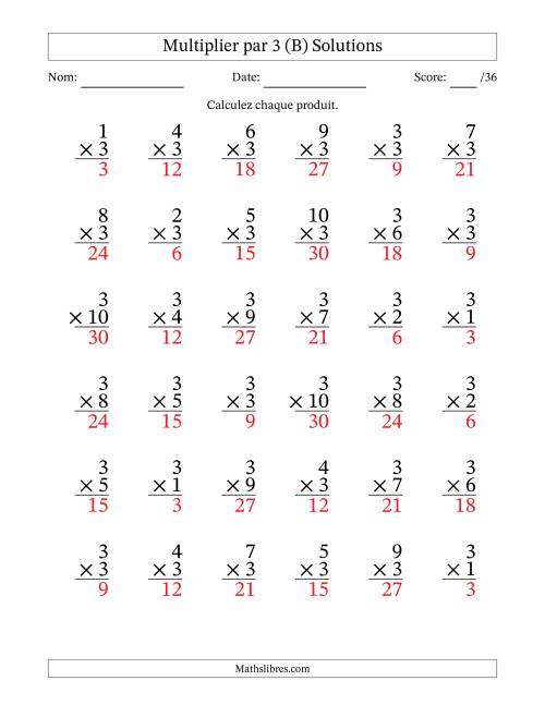 Multiplier (1 à 10) par 3 (36 Questions) (B) page 2