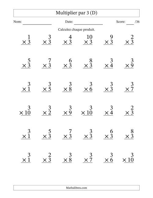 Multiplier (1 à 10) par 3 (36 Questions) (D)