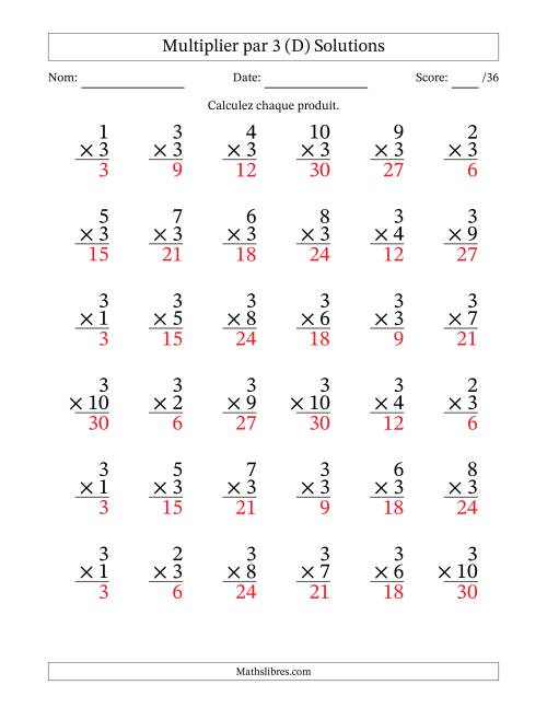 Multiplier (1 à 10) par 3 (36 Questions) (D) page 2