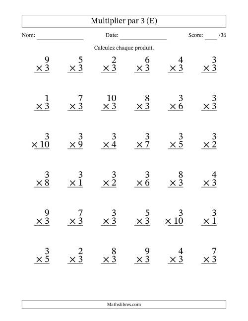 Multiplier (1 à 10) par 3 (36 Questions) (E)