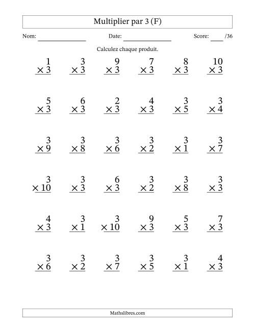 Multiplier (1 à 10) par 3 (36 Questions) (F)