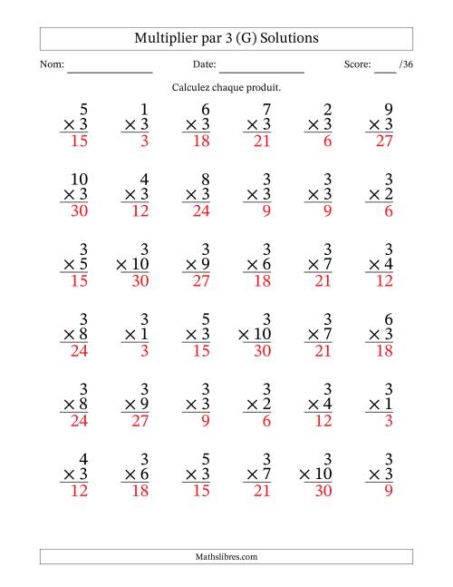 Multiplier (1 à 10) par 3 (36 Questions) (G) page 2