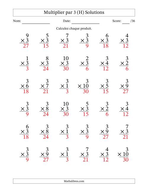 Multiplier (1 à 10) par 3 (36 Questions) (H) page 2