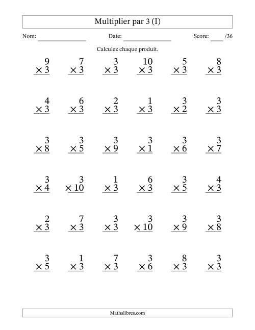 Multiplier (1 à 10) par 3 (36 Questions) (I)