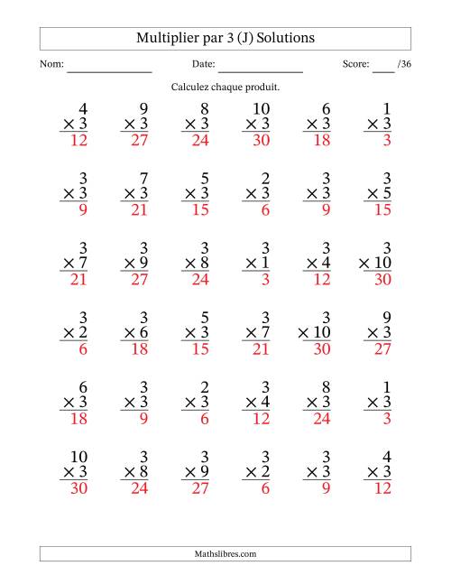 Multiplier (1 à 10) par 3 (36 Questions) (J) page 2
