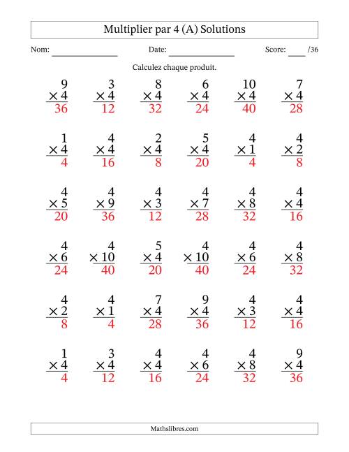 Multiplier (1 à 10) par 4 (36 Questions) (A) page 2