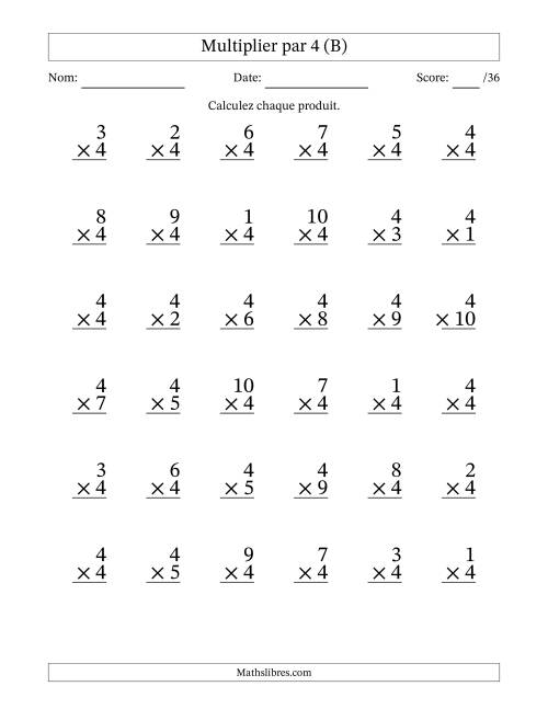Multiplier (1 à 10) par 4 (36 Questions) (B)